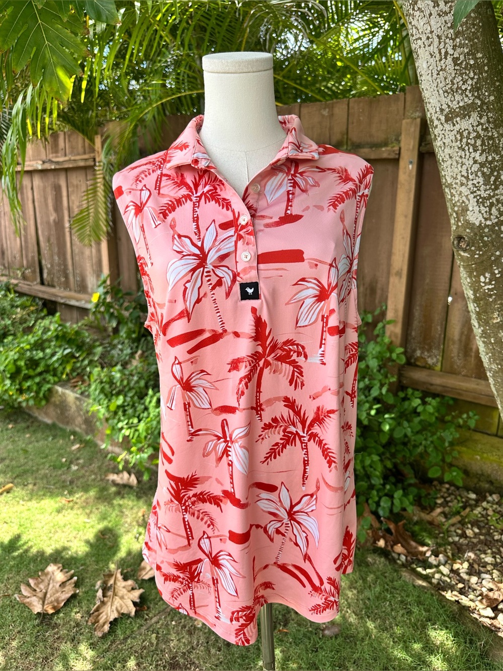 Bad Birdie Tropical Print Sleeveless Golf Polo Size XL